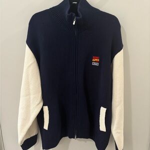 Kith Marvel Navy and Cream Zip-Up Sweater